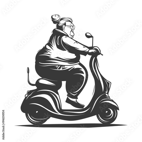 Elderly Woman Riding a Motor Scooter