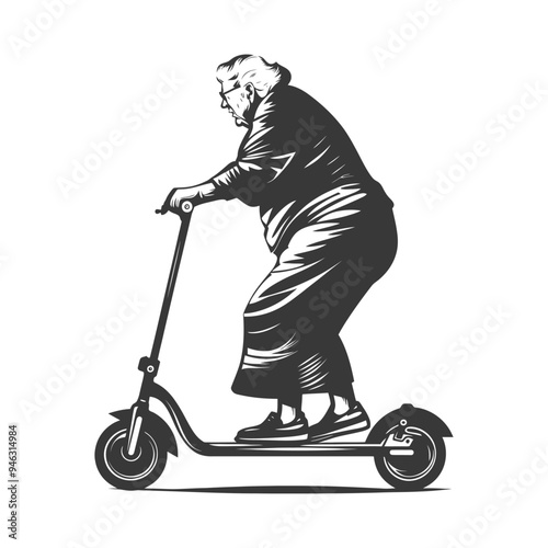 Elderly Woman Riding an Electric Scooter