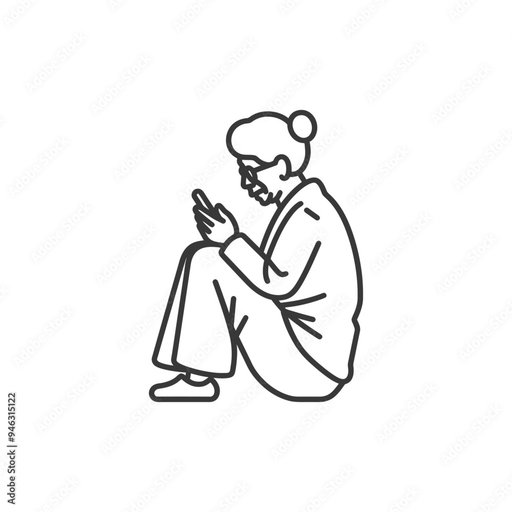 Fototapeta premium Elderly woman sitting and using a phone