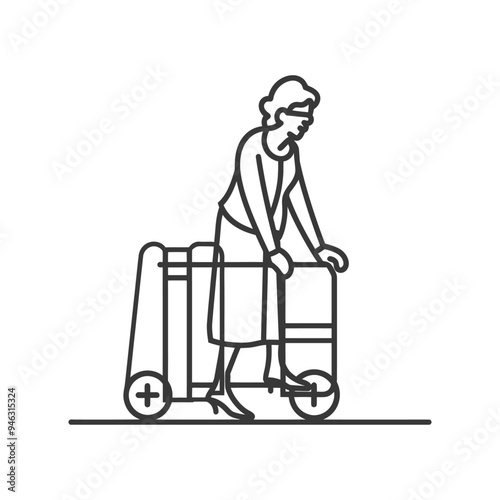 Elderly Woman Using a Rolling Walker