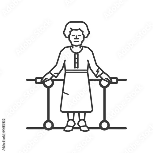 Elderly Woman Using a Walker for Mobility Assistance