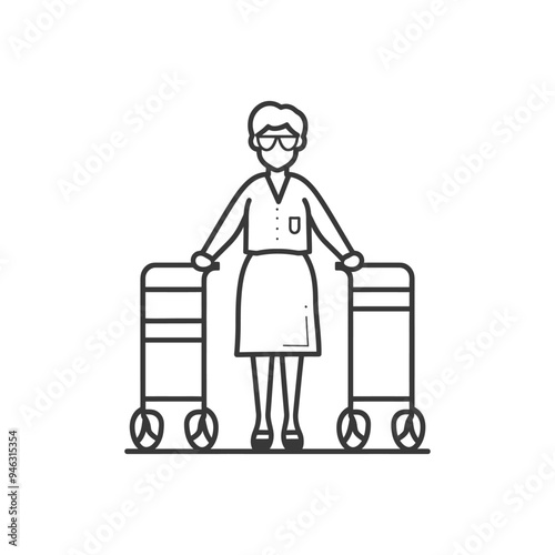 Elderly Woman Using a Walker for Mobility Assistance