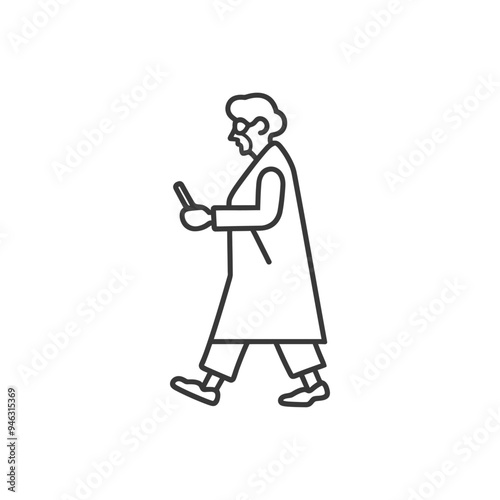 Elderly Woman Walking While Holding a Smartphone