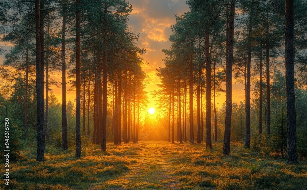 Golden Sunset Through a Forest Golden Sunset Through a Forest