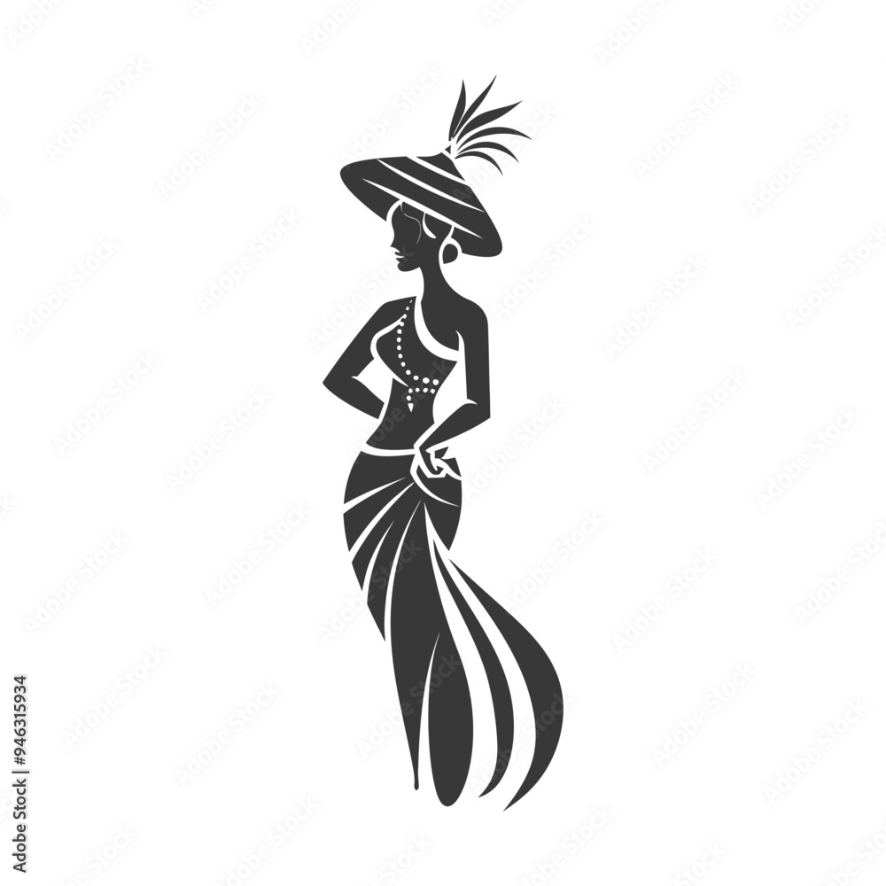 Elegant Woman in a Wide Brimmed Hat and Flowing Dress Elegant Woman in a Wide Brimmed Hat and Flowing Dress