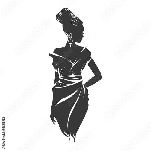 Elegant Woman in Dress with Hair Up and Jewelry