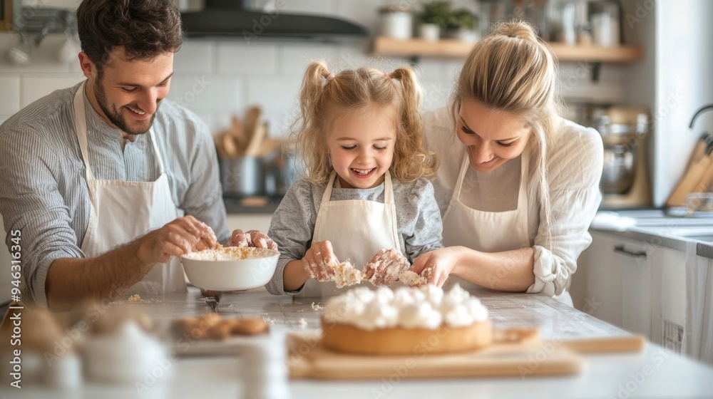 Family Baking Together in Modern Kitchen Family Baking Together in Modern Kitchen