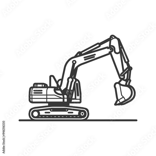 Excavator Machine with Extended Arm and Bucket