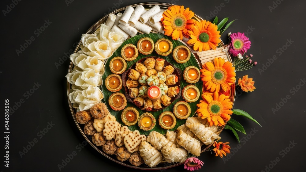 Fototapeta premium Traditional Indian Sweets and Snacks on Platters..