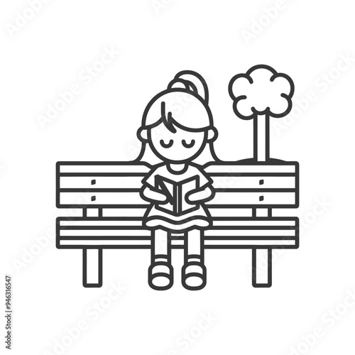 Girl Sitting on a Bench Reading a Book in a Park