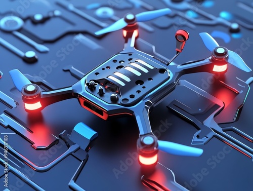 Wallpaper Mural A futuristic drone with glowing lights sits on a circuit board.  This image symbolizes technological advancement and innovation. Torontodigital.ca