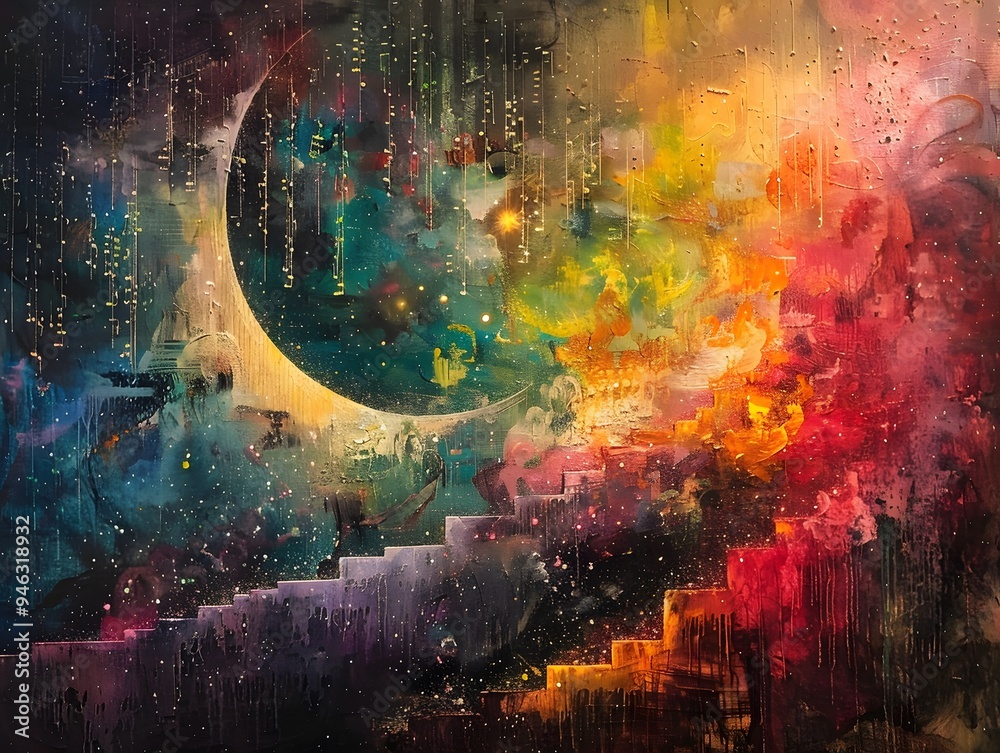 Obraz premium Abstract Cosmic Stairway Painting.