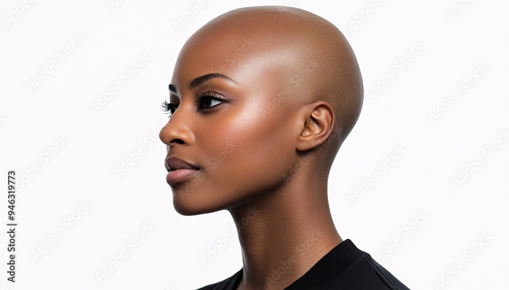 Bald Woman Smiling Confidently for Breast Cancer Awareness Beauty of Woman in concept Breast Cancer Awareness