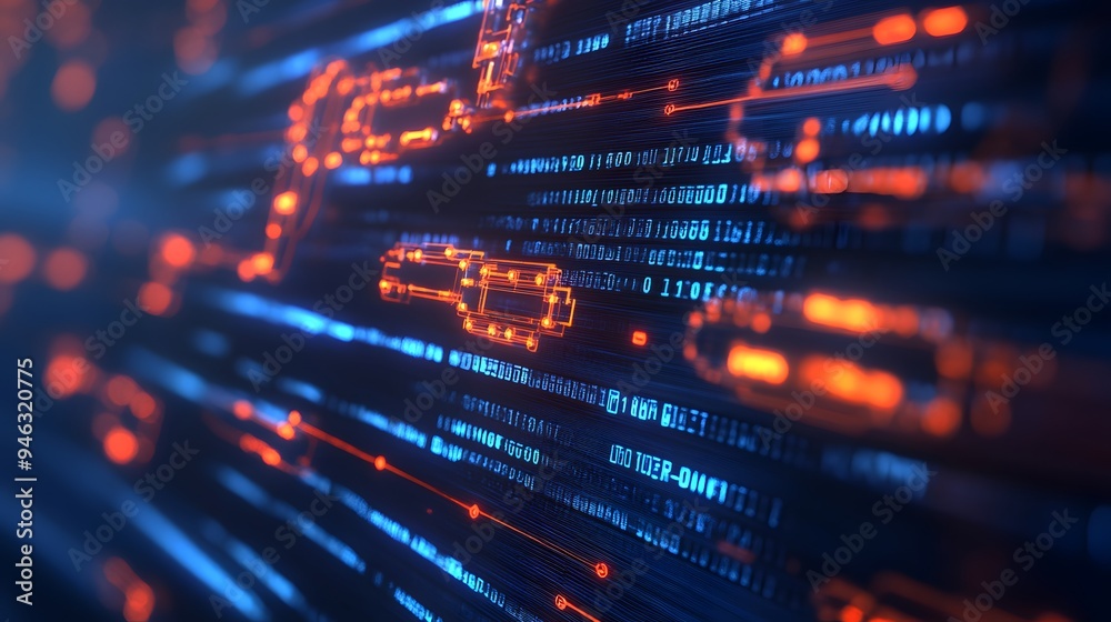 High-resolution close-up of blockchain code with AI data patterns integrated