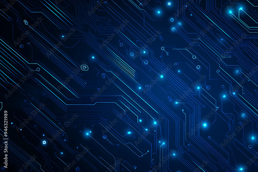 Abstract representation of a circuit board with glowing neon lines and geometric patterns against a dark background. The image evokes a high-tech, futuristic feel with ample copy space Abstract representation of a circuit board with glowing neon lines and geometric patterns against a dark background. The image evokes a high-tech, futuristic feel with ample copy space
