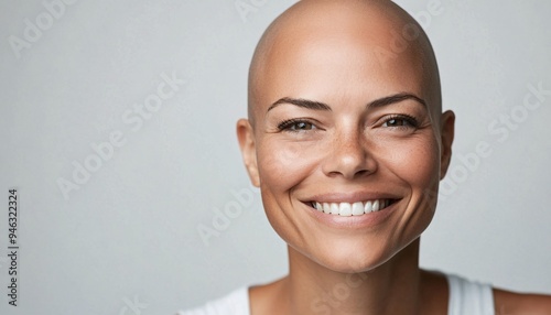 Strong and Smiling Bald Woman A Symbol of Beauty and Courage for Breast Cancer Awareness Beauty of Woman in concept Breast Cancer Awareness