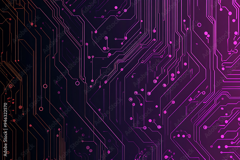 Abstract representation of a circuit board with glowing neon lines and geometric patterns against a dark background. The image evokes a high-tech, futuristic feel with ample copy space Abstract representation of a circuit board with glowing neon lines and geometric patterns against a dark background. The image evokes a high-tech, futuristic feel with ample copy space