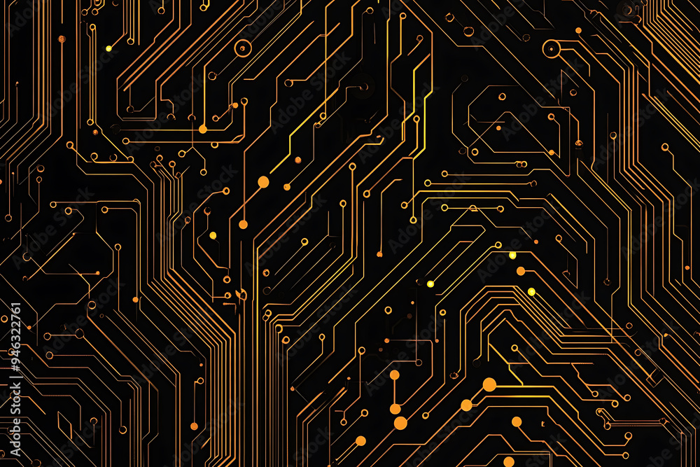 Abstract representation of a circuit board with glowing neon lines and geometric patterns against a dark background. The image evokes a high-tech, futuristic feel with ample copy space Abstract representation of a circuit board with glowing neon lines and geometric patterns against a dark background. The image evokes a high-tech, futuristic feel with ample copy space