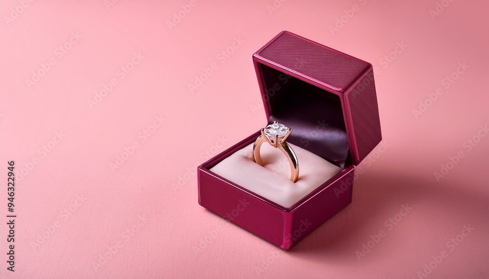 Box with wedding ring isolated on pink background, engagement ring, dating ring, valentine's day Box with wedding ring isolated on pink background, engagement ring, dating ring, valentine's day
