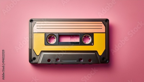Cassette tape isolated on pink background, Generative AI