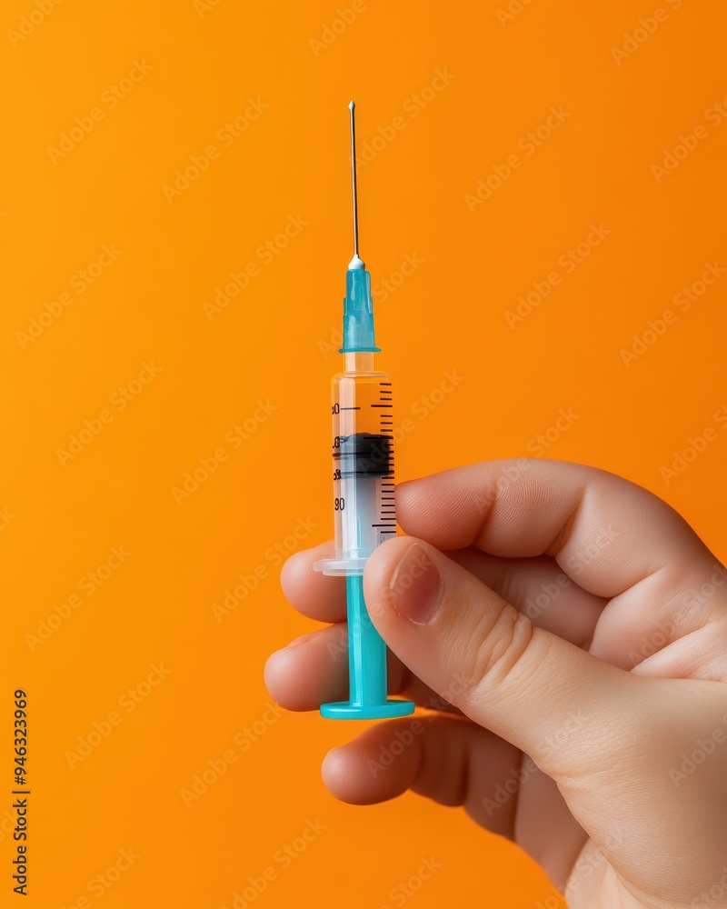 A close-up of a hand holding a syringe against a vibrant orange background, symbolizing health and medicine. A close-up of a hand holding a syringe against a vibrant orange background, symbolizing health and medicine.