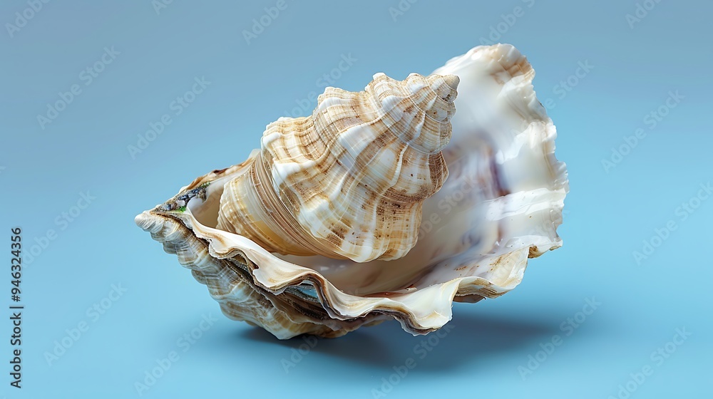 Shell Raw Mollusk Delicious Seafood Shellfish Sea Oyster Fresh Isolated on A blue background