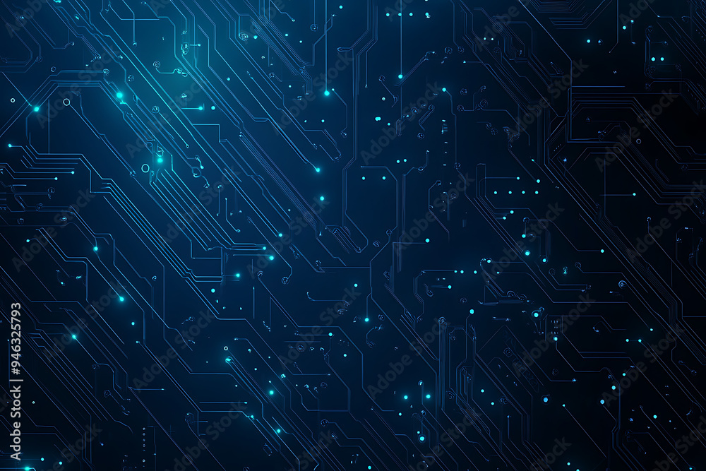 Abstract representation of a circuit board with glowing neon lines and geometric patterns against a dark background. The image evokes a high-tech, futuristic feel with ample copy space Abstract representation of a circuit board with glowing neon lines and geometric patterns against a dark background. The image evokes a high-tech, futuristic feel with ample copy space