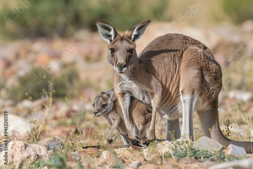 Mother Kangaroo and Joey in the Outback