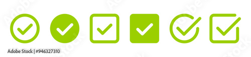 Approval check icon isolated, set quality sign, green tick – stock vector