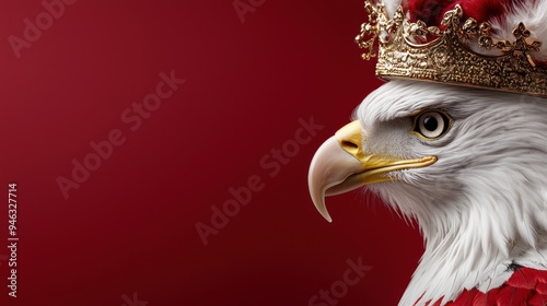 Royal symbol: white eagle with golden talons and crown, standing proudly on red background, representing Polish coat of arms, evoking national pride, honoring Polish Independence Day. photo