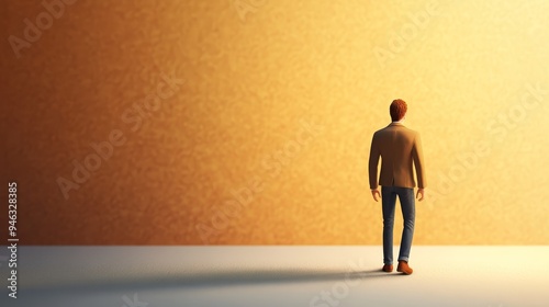 A man stands facing a large, textured, golden wall, symbolizing opportunity, potential, or a new beginning.