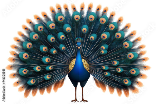 Majestic Peacock, Peacock displaying vibrant tail feathers, Isolated on black background, Exotic Birds