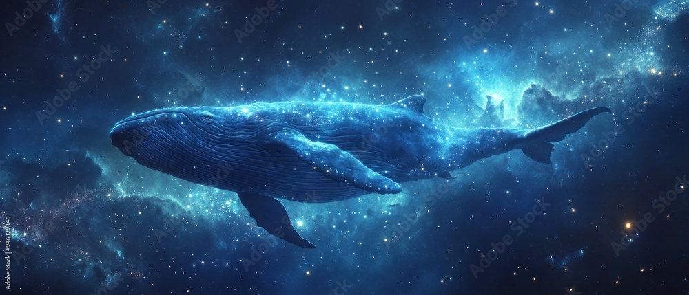 Fototapeta premium Whale swimming through milky way galaxy