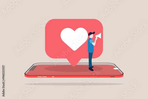 Businessman with megaphone. concept of Social media marketing, online digital advertising campaign, followers or social strategy, marketer advertising team announce promotion