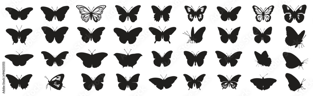 Silhouette black set isolated Flying butterflies on white background. Silhouette black set isolated Flying butterflies on white background.
