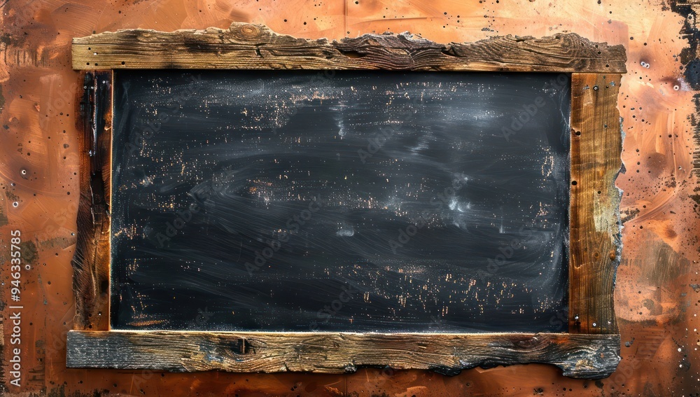Classroom blackboard with rustic wooden edges on a bright copper background, ideal for educational concepts Ample space for text Classroom blackboard with rustic wooden edges on a bright copper background, ideal for educational concepts Ample space for text