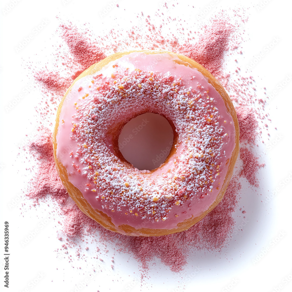 Delicious Pink Donut with Sprinkles and Icing Indulgent Pastry Treat Delicious Pink Donut with Sprinkles and Icing Indulgent Pastry Treat