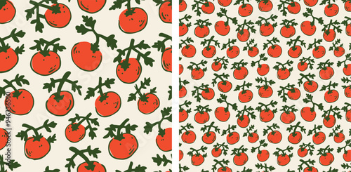 Hand Drawn Italian Food Tomatoes Tomato Seamless Pattern Vector Illustration