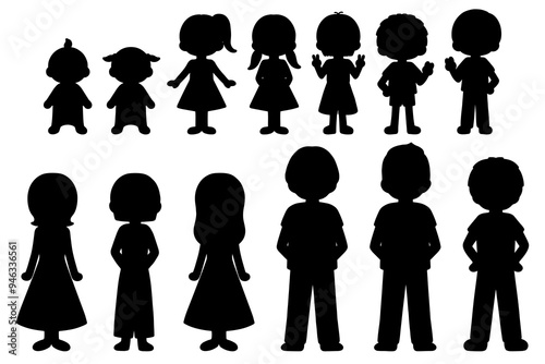 色んな年齢の人たちのシルエットのイラスト