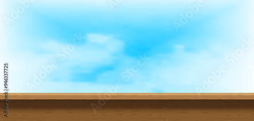 wood plank, wood table top, table plank and soft blue sky, wooden countertop vector
