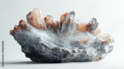 Magical earth elemental with rugged stone body, embedded crystals, studio lighting, seamless white background, photo