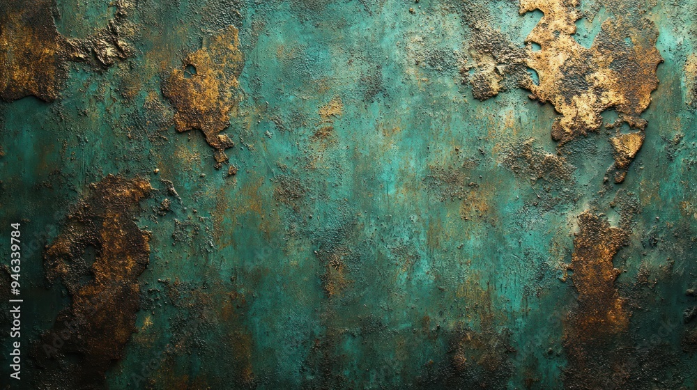 Rustic Teal and Gold Textured Wall