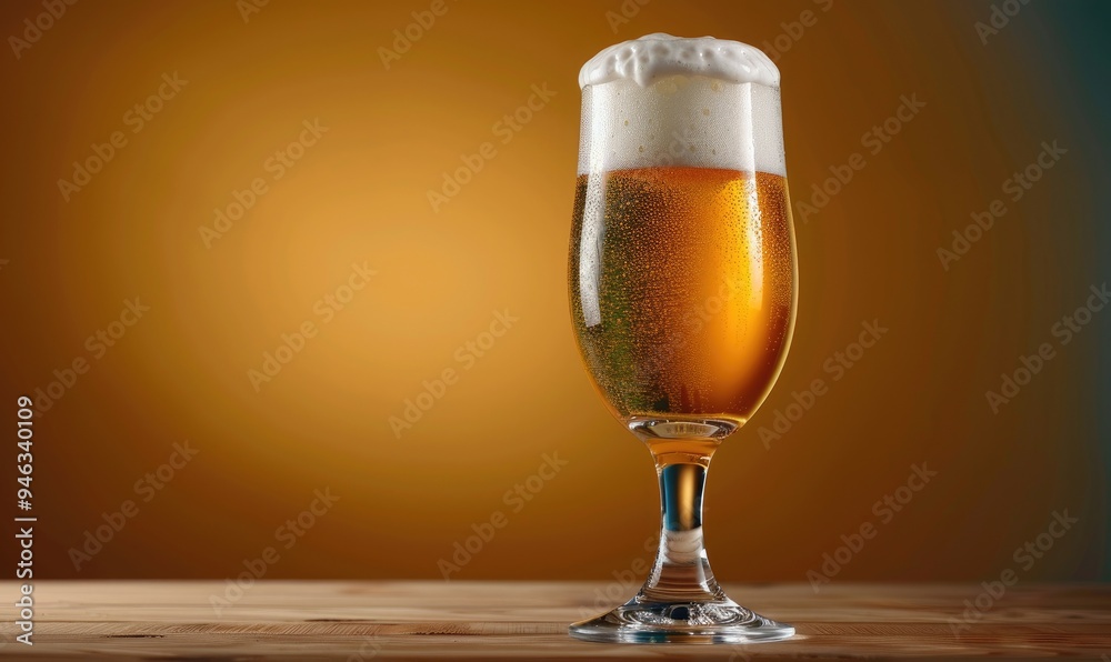 Chilled Fresh Beer Glass on a Table: Refreshing Beverage Moment Captured Chilled Fresh Beer Glass on a Table: Refreshing Beverage Moment Captured