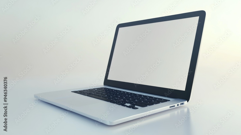 Silver Laptop with Blank Screen on White Background Silver Laptop with Blank Screen on White Background