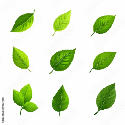 Set of icon green leaves icons on a white background. Vector illustration.