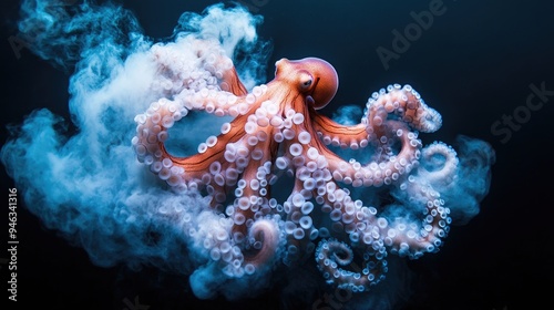 Octopus ink cloud dispersing in the ocean, creating a dramatic effect. photo