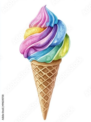 A colorful ice cream cone with sprinkles in a park on a sunny day