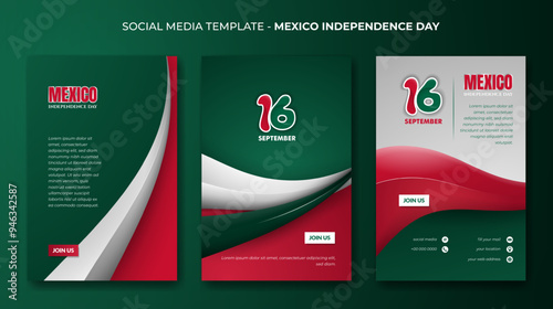 Set of portrait social media post template with simple 3d waving shape background