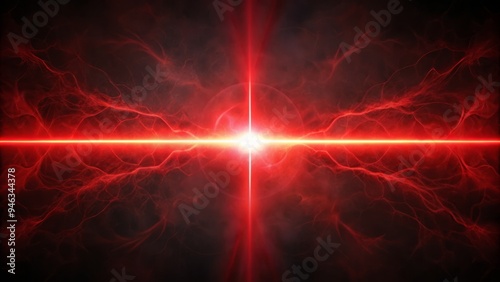 Ominous, glowing red vector line pierces through a dark, eerie background, emitting an otherworldly aura, evoking a sense of foreboding and supernatural menace. photo