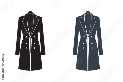 Women Long Suit, Coat, Blazer silhouette Illustration